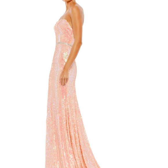MAC DUGGAL SEQUIN STRAPLESS RHINESTONE WAIST CORAL GOWN sz 10 - Picture 3 of 9
